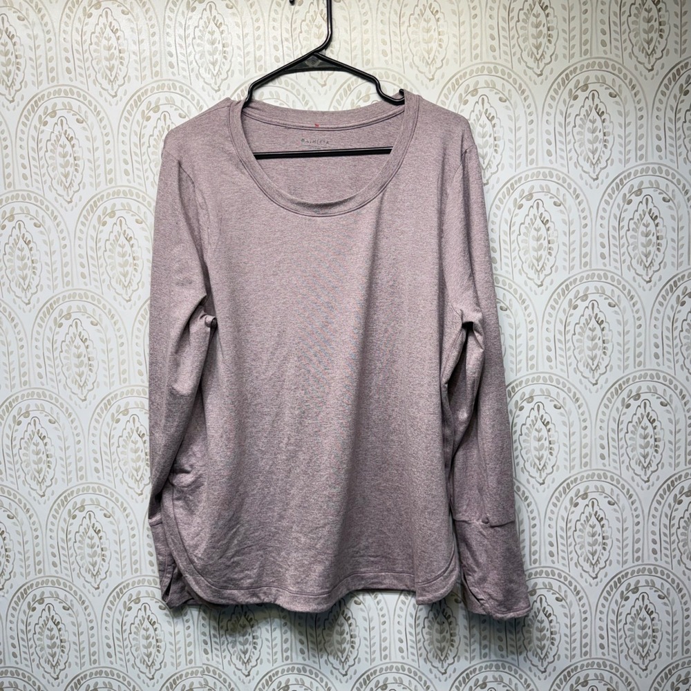 Athleta Long Sleeve Top Women 1X Purple Heathered Thumbhole Active Scoop Neck